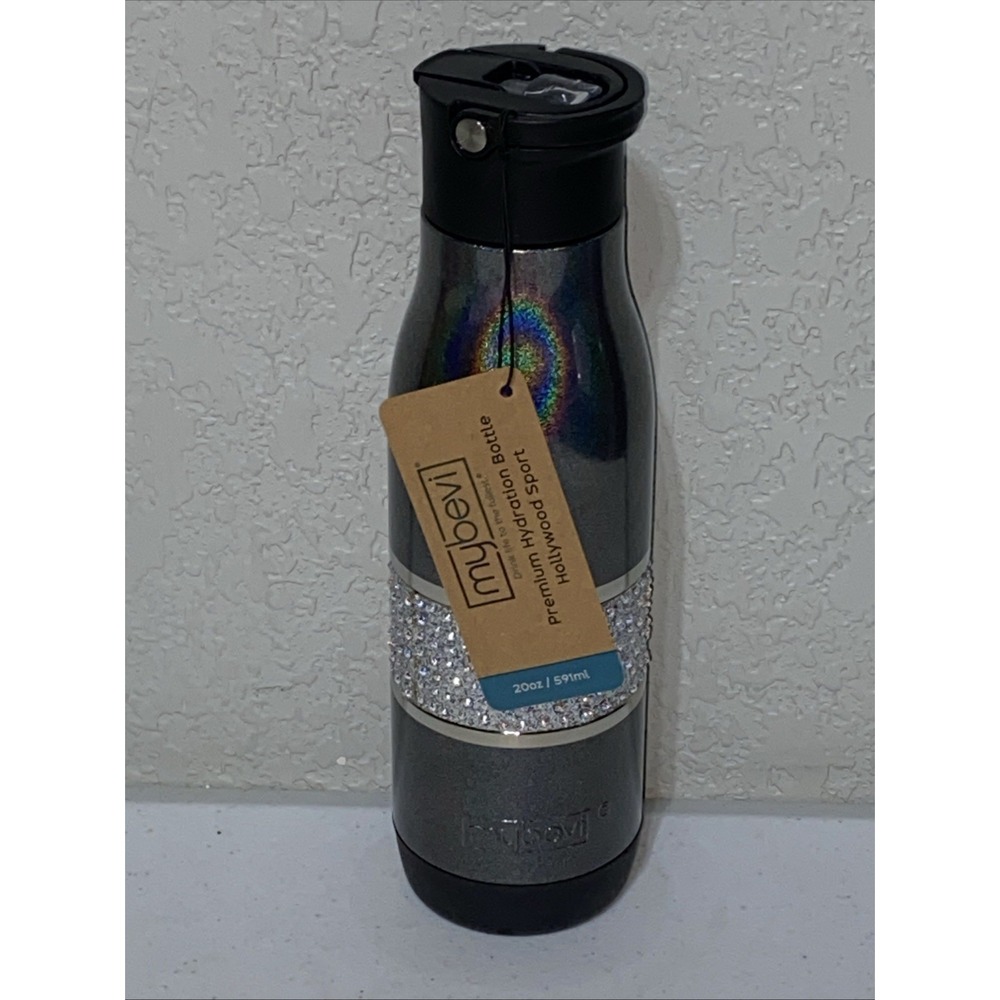 MyBevi Premium Hydration Bottle 20 Oz Silver Bedazzled Jewels Insulated Sport